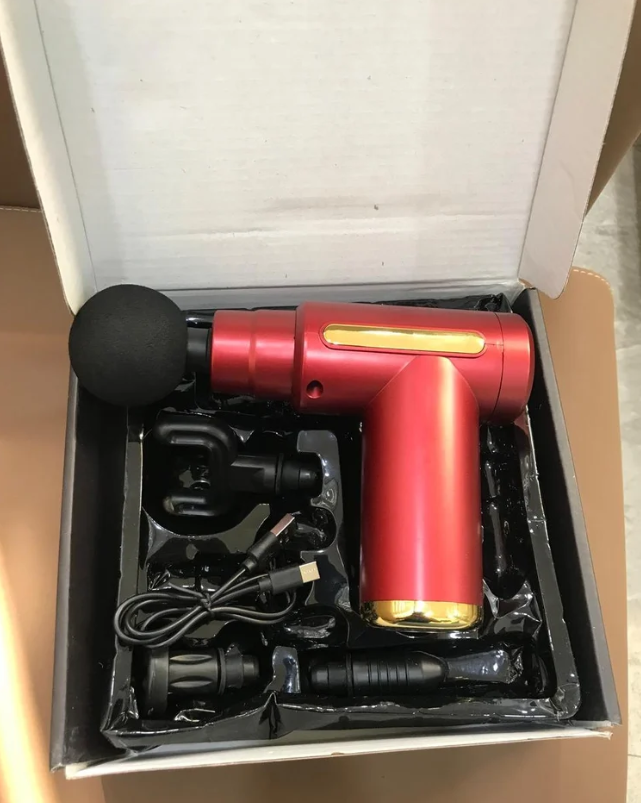 Gun Massager – 6 Speed | 4 Heads | Type-C Fast Charging | Deep Tissue Relief (Black)
