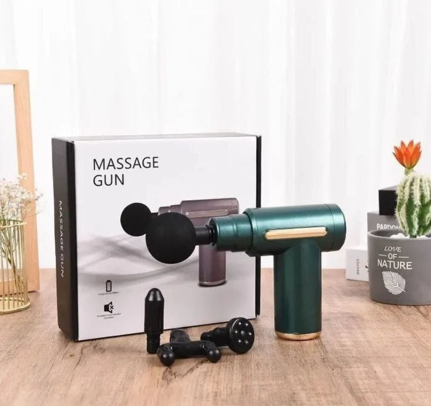 Gun Massager – 6 Speed | 4 Heads | Type-C Fast Charging | Deep Tissue Relief (Black)