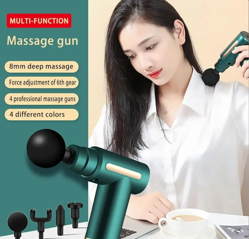 Gun Massager – 6 Speed | 4 Heads | Type-C Fast Charging | Deep Tissue Relief (Black)