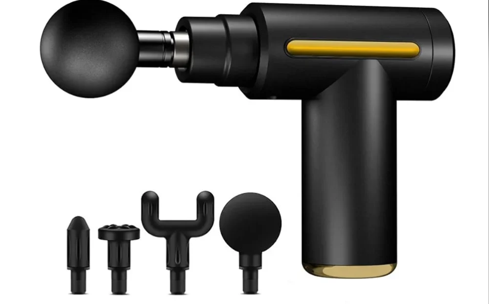 Gun Massager – 6 Speed | 4 Heads | Type-C Fast Charging | Deep Tissue Relief (Black)
