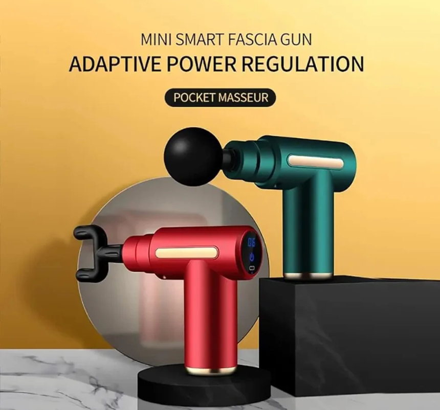 Gun Massager – 6 Speed | 4 Heads | Type-C Fast Charging | Deep Tissue Relief (Black)