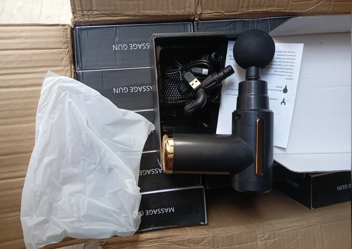 Gun Massager – 6 Speed | 4 Heads | Type-C Fast Charging | Deep Tissue Relief (Black)